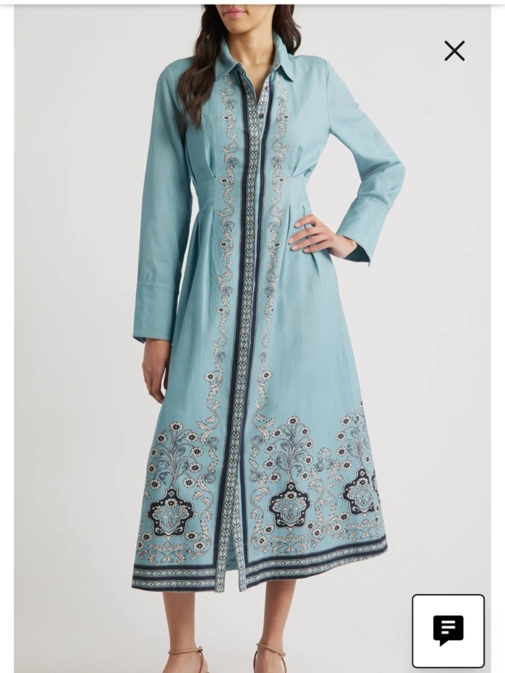 Cleobella Sky Blue Embroidered Collared Maxi Dress